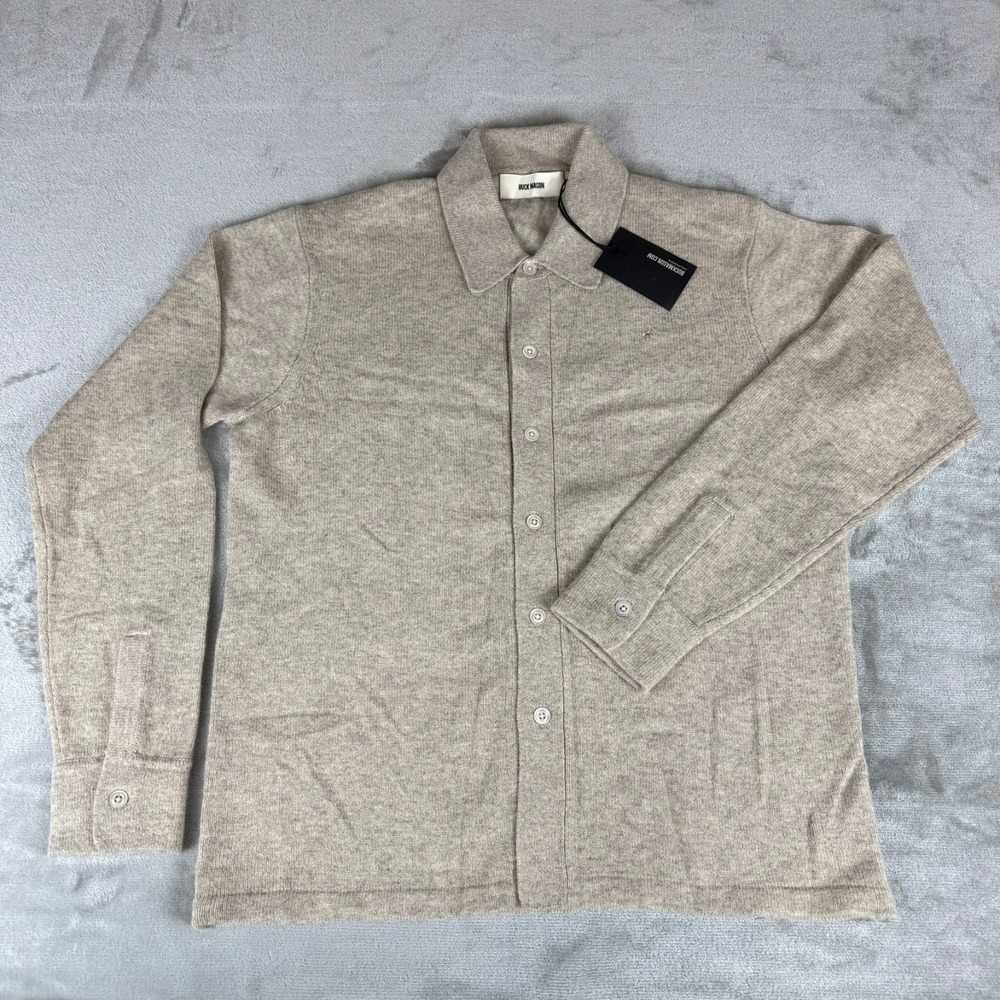 Buck Mason Heritage Cardigan Sweater Mens XS Heather Oat Merino $198 NWT Defect